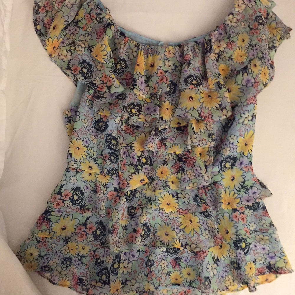 Anthropologie Odille Floral Ruffle Silk Blouse